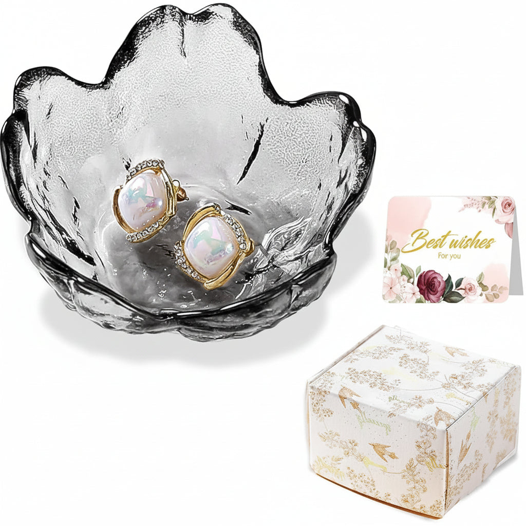 Floral Ceramic Jewelry Dish — 3.5 x 1.6-Inch Low-Profile Ring and Earring Tray