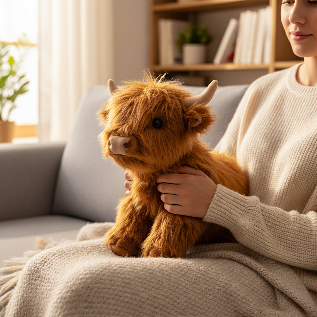 Ručně vyrobený plyšák skotského náhorního skotu - měkký sametový fleece