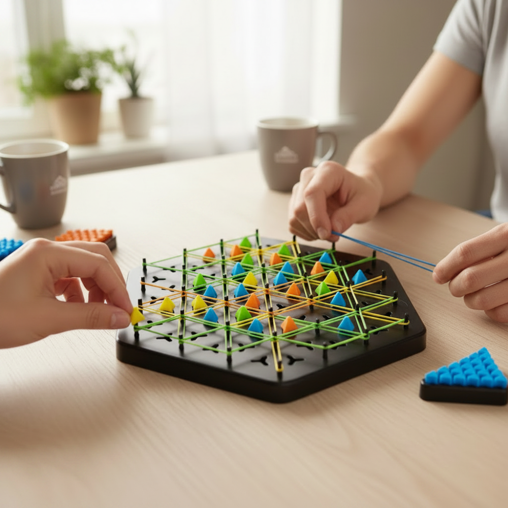 Juego de ajedrez triangular plegable — set de viaje compacto y portátil