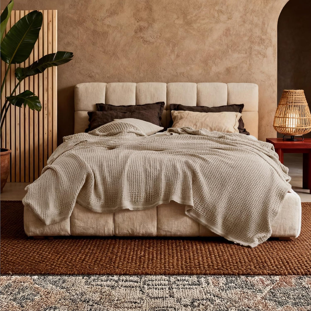 Waffelpiqué-Decke aus 100 % Baumwolle von Cozy Haven in Queensize — weiche, atmungsaktive, offen gewebte Struktur