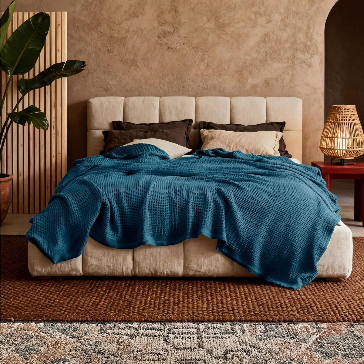 Waffelpiqué-Decke aus 100 % Baumwolle von Cozy Haven in Queensize — weiche, atmungsaktive, offen gewebte Struktur