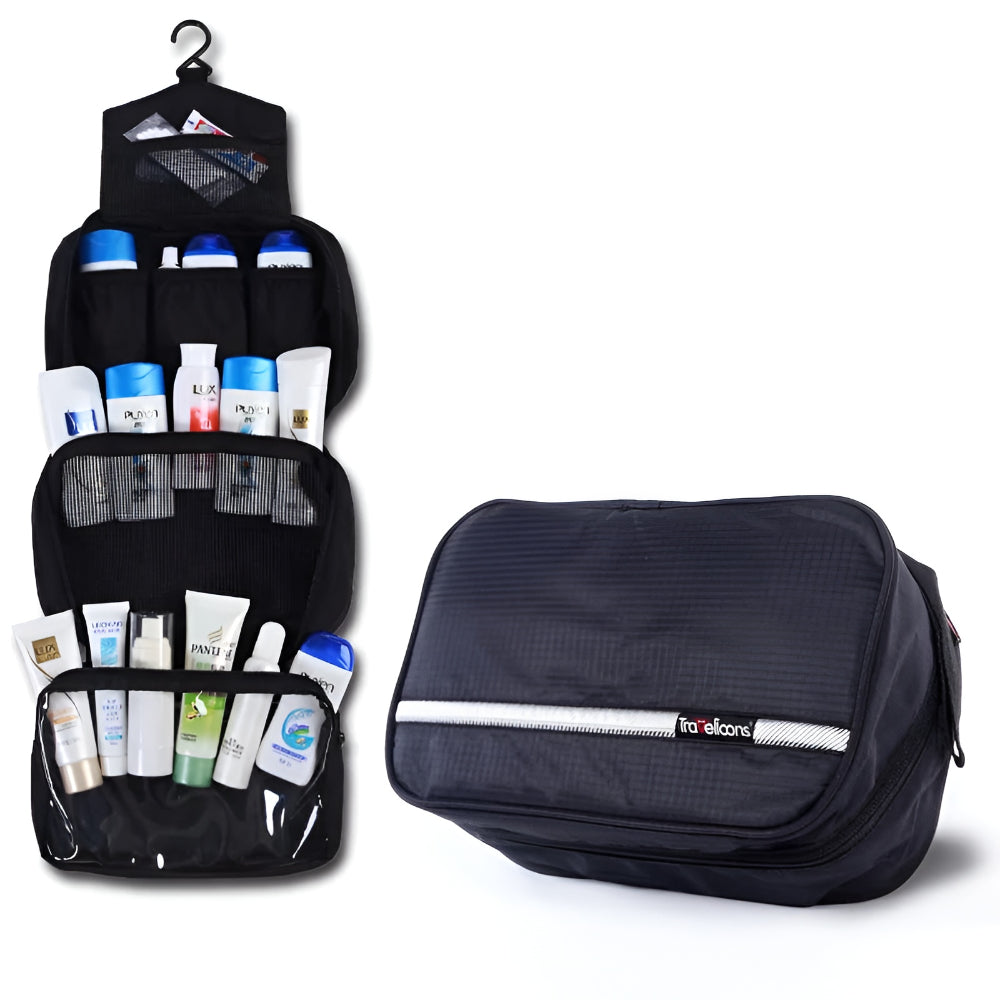 Borsa da toilette da viaggio, borsa cosmetica con zip, tasca appendibile e manico | Meowbutter