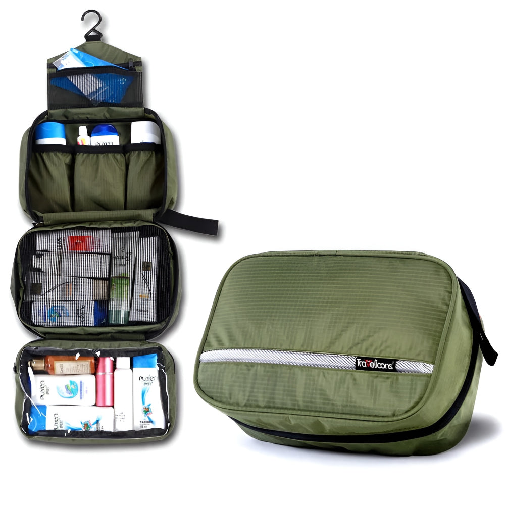 Borsa da toilette da viaggio, borsa cosmetica con zip, tasca appendibile e manico | Meowbutter