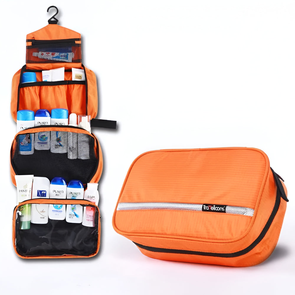 Borsa da toilette da viaggio, borsa cosmetica con zip, tasca appendibile e manico | Meowbutter