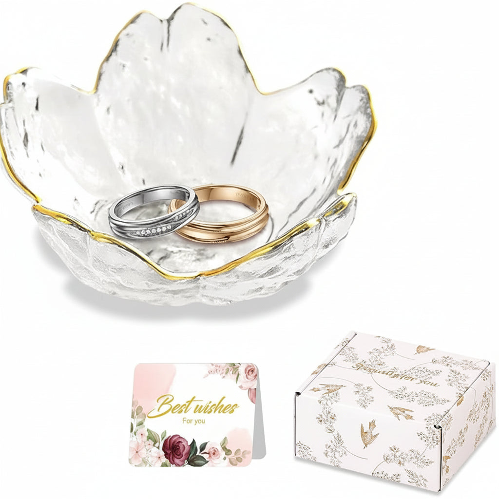Floral Ceramic Jewelry Dish — 3.5 x 1.6-Inch Low-Profile Ring and Earring Tray
