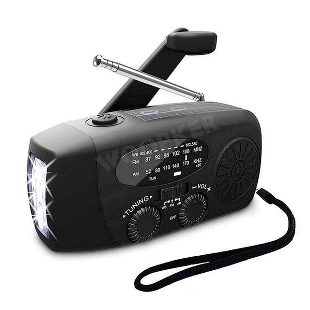 Nouzové rádio - AM/FM - solární a ruční nabíjení - LED svítilna a powerbanka 1200mAh - černá a červená | meowbutter