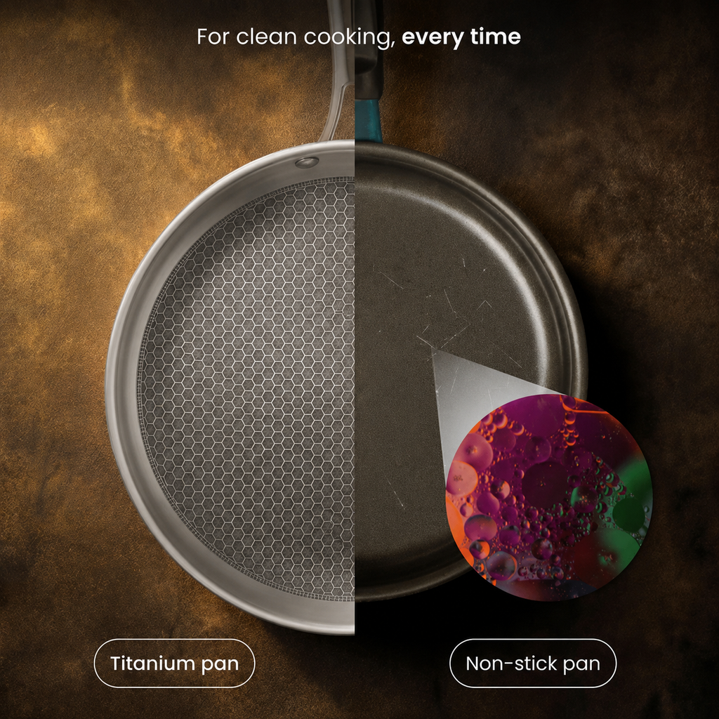 Premium Pure Titanium Fry Pan Pro for Effortless, Uncoated Cooking