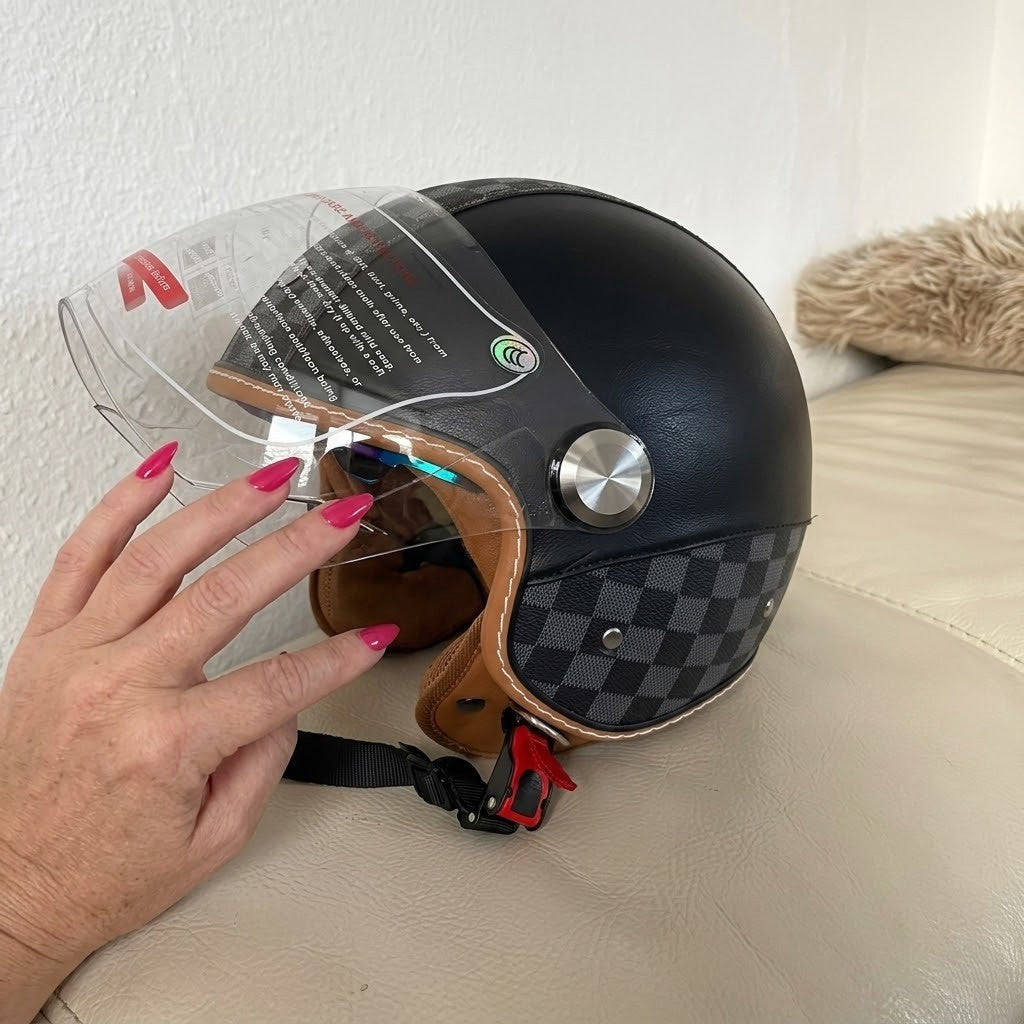 Casco Retro Jet 3/4 – Cara Abierta con Doble Visera Aprobado DOT/ECE - Meowbutter