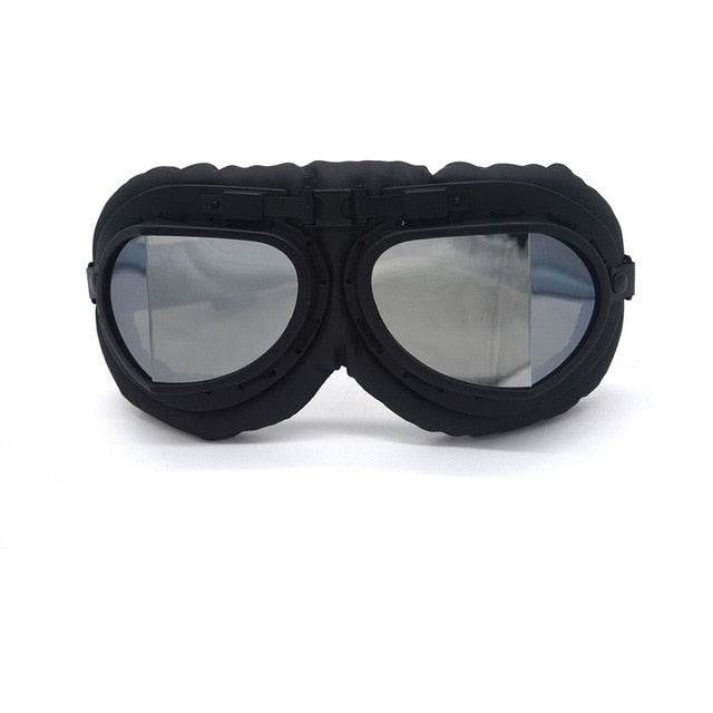 Black Steampunk Motorcycle Goggles — Foldable Aviator Design
