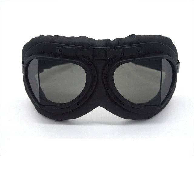 Black Steampunk Motorcycle Goggles — Foldable Aviator Design