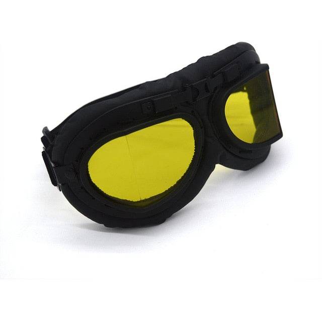 Black Steampunk Motorcycle Goggles — Foldable Aviator Design