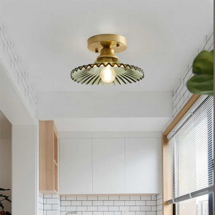 Vintage Clear Glass Ribbed Petal Ceiling Light