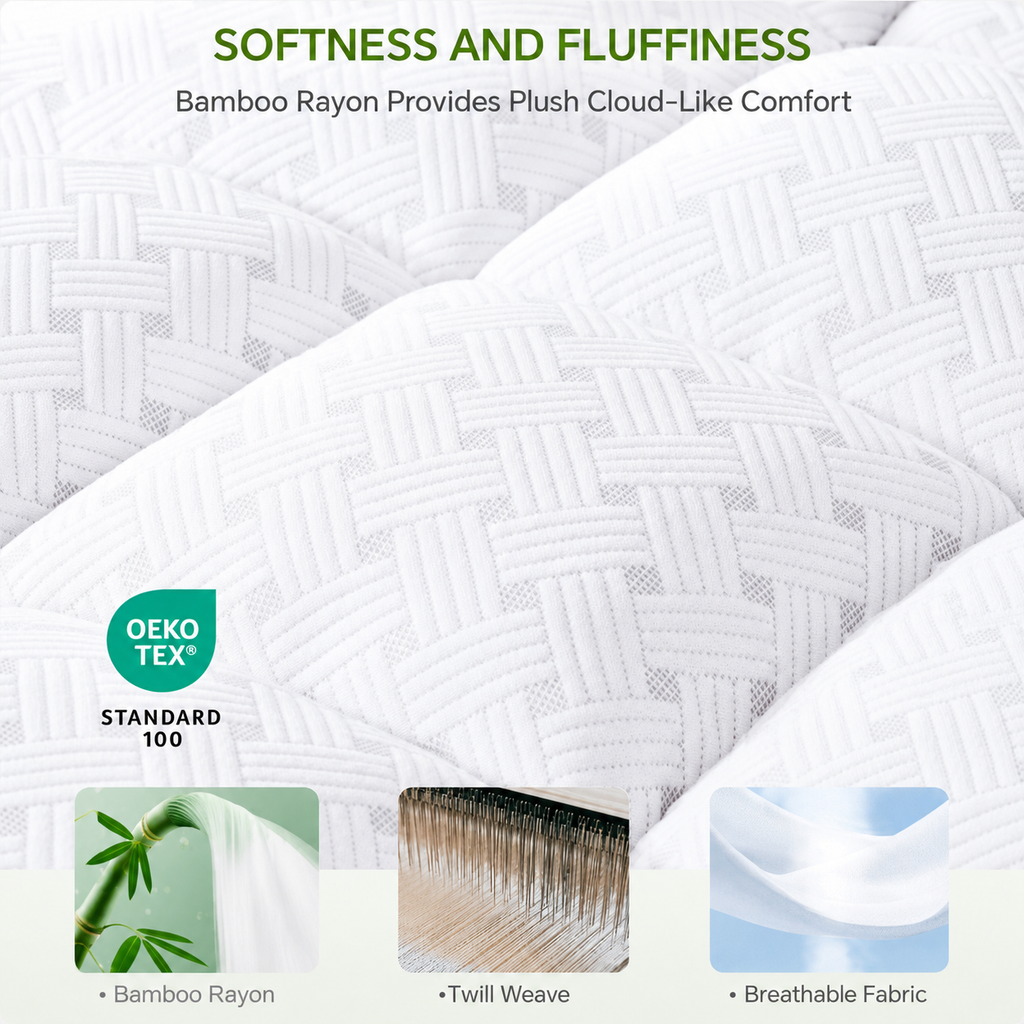 Comfort Cloud 3 hüvelykes bambusz steppelt fedőmatrac — mély zsebes, gumírozott szoknyával
