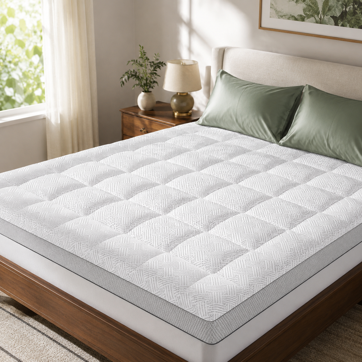 Comfort Cloud 3 hüvelykes bambusz steppelt fedőmatrac — mély zsebes, gumírozott szoknyával