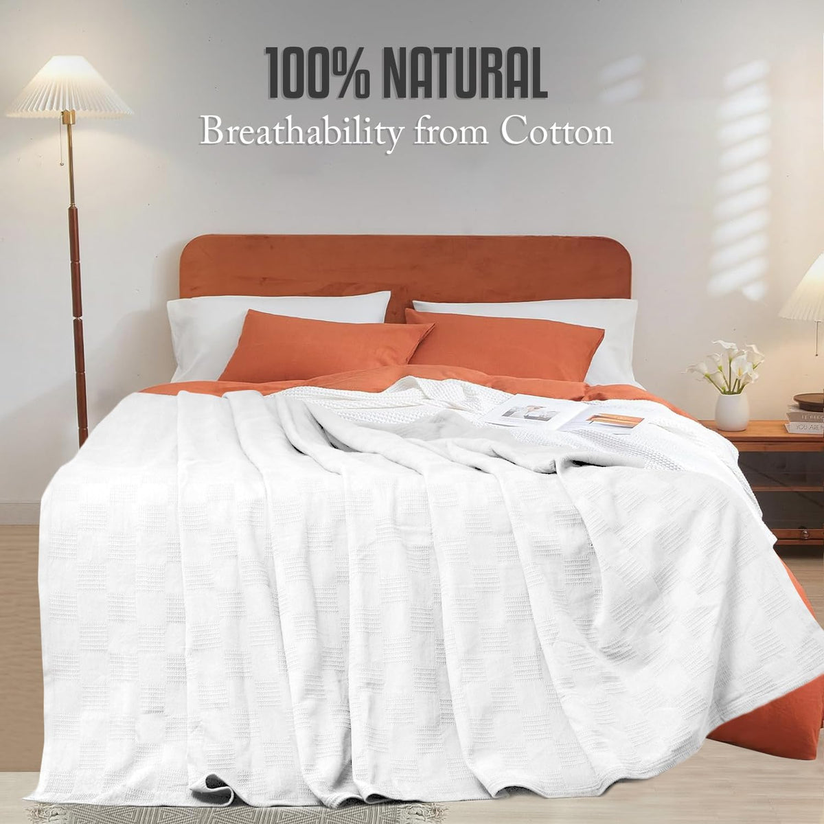 שמיכת כותנה 100% אפורה מבית Cozy Haven — 350 GSM, אריגה קלילה