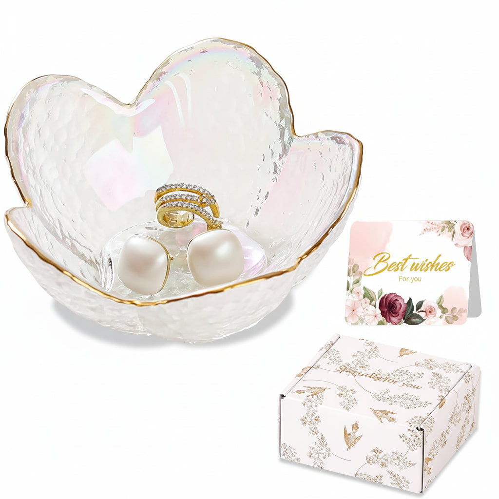 Floral Ceramic Jewelry Dish — 3.5 x 1.6-Inch Low-Profile Ring and Earring Tray