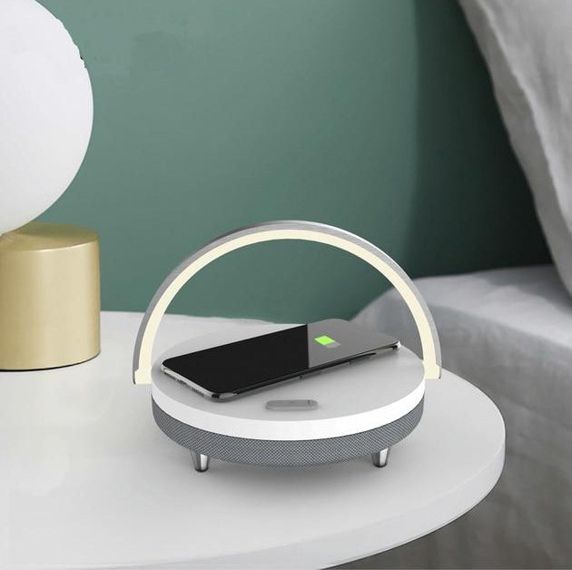 Bluetoothスピーカー＆ワイヤレス充電器付きLEDデスクランプ - Bluetooth 5.0 - 10W Qi充電 - ホワイト | meowbutter