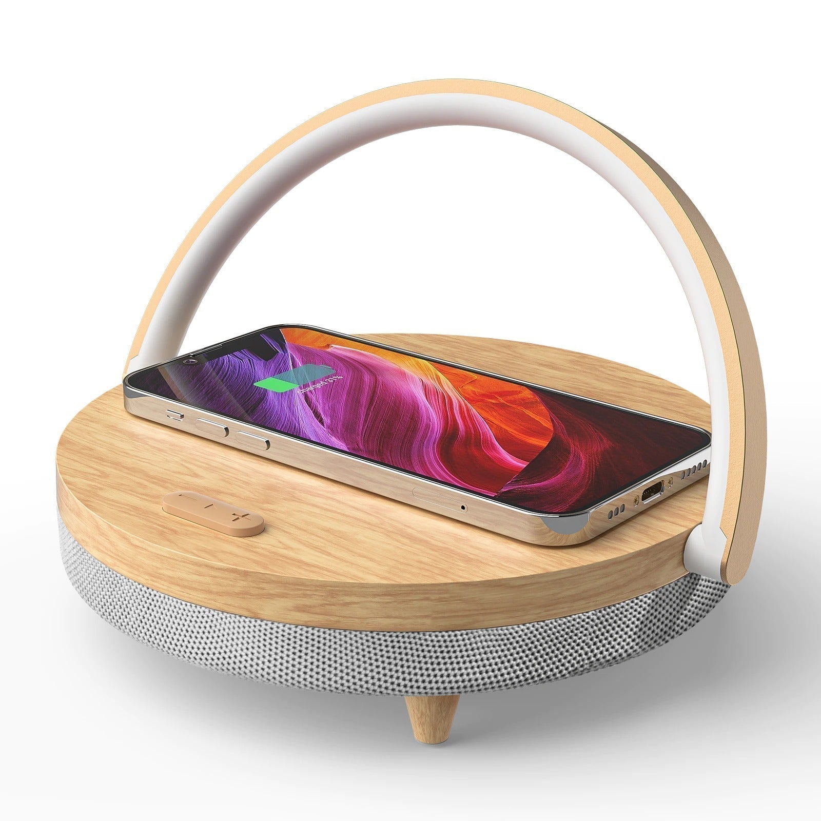 Bluetoothスピーカー＆ワイヤレス充電器付きLEDデスクランプ - Bluetooth 5.0 - 10W Qi充電 - ホワイト | meowbutter