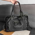 Women's Large Handbag — Black PU Leather, Retro Look, Adjustable Strap