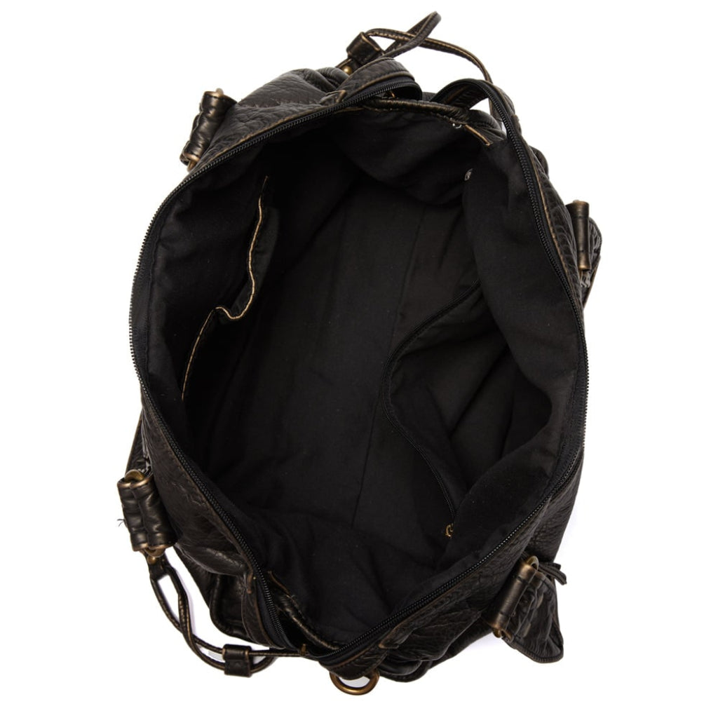 Women's Large Handbag — Black PU Leather, Retro Look, Adjustable Strap