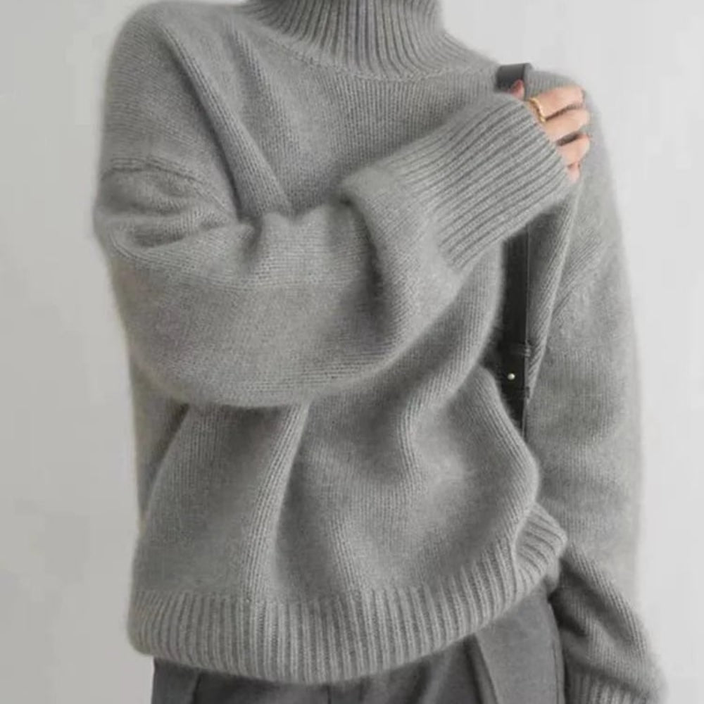Fein gestrickter Kaschmir-Rollkragenpullover für Damen
