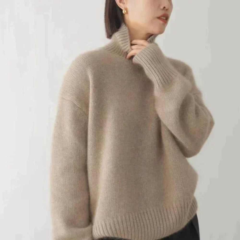 Fein gestrickter Kaschmir-Rollkragenpullover für Damen