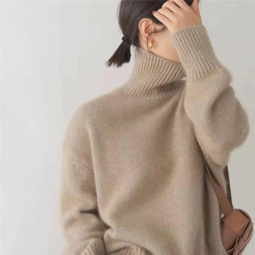 Fein gestrickter Kaschmir-Rollkragenpullover für Damen
