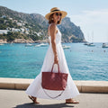Women's PU Leather Tote Bag — Woven Texture, Water-Resistant Surface, Interior Dividers