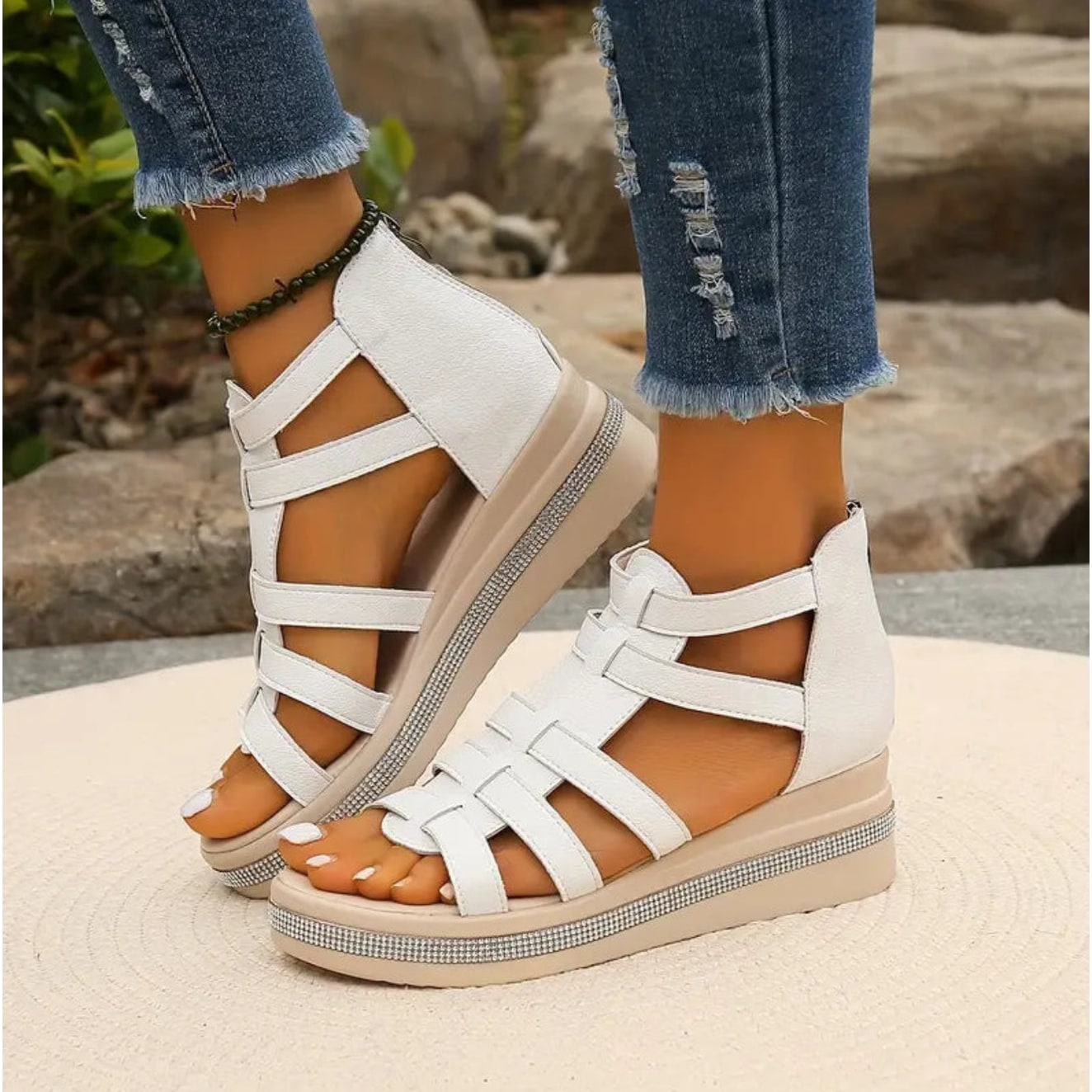 Women's Sandals Platform Wedge Open Toe Adjustable Strap Shoes | Meowbutter