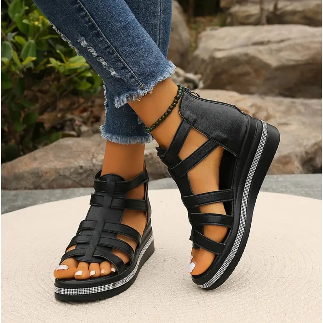 Women's Sandals Platform Wedge Open Toe Adjustable Strap Shoes | Meowbutter