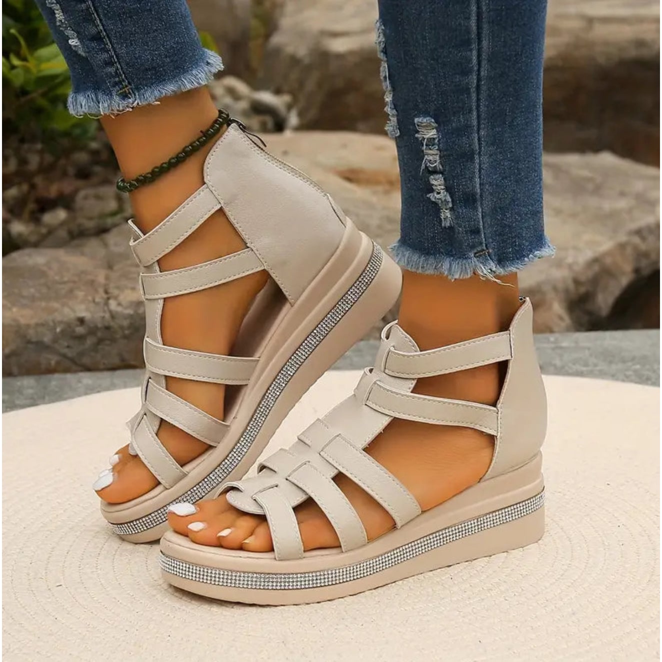 Women's Sandals Platform Wedge Open Toe Adjustable Strap Shoes | Meowbutter