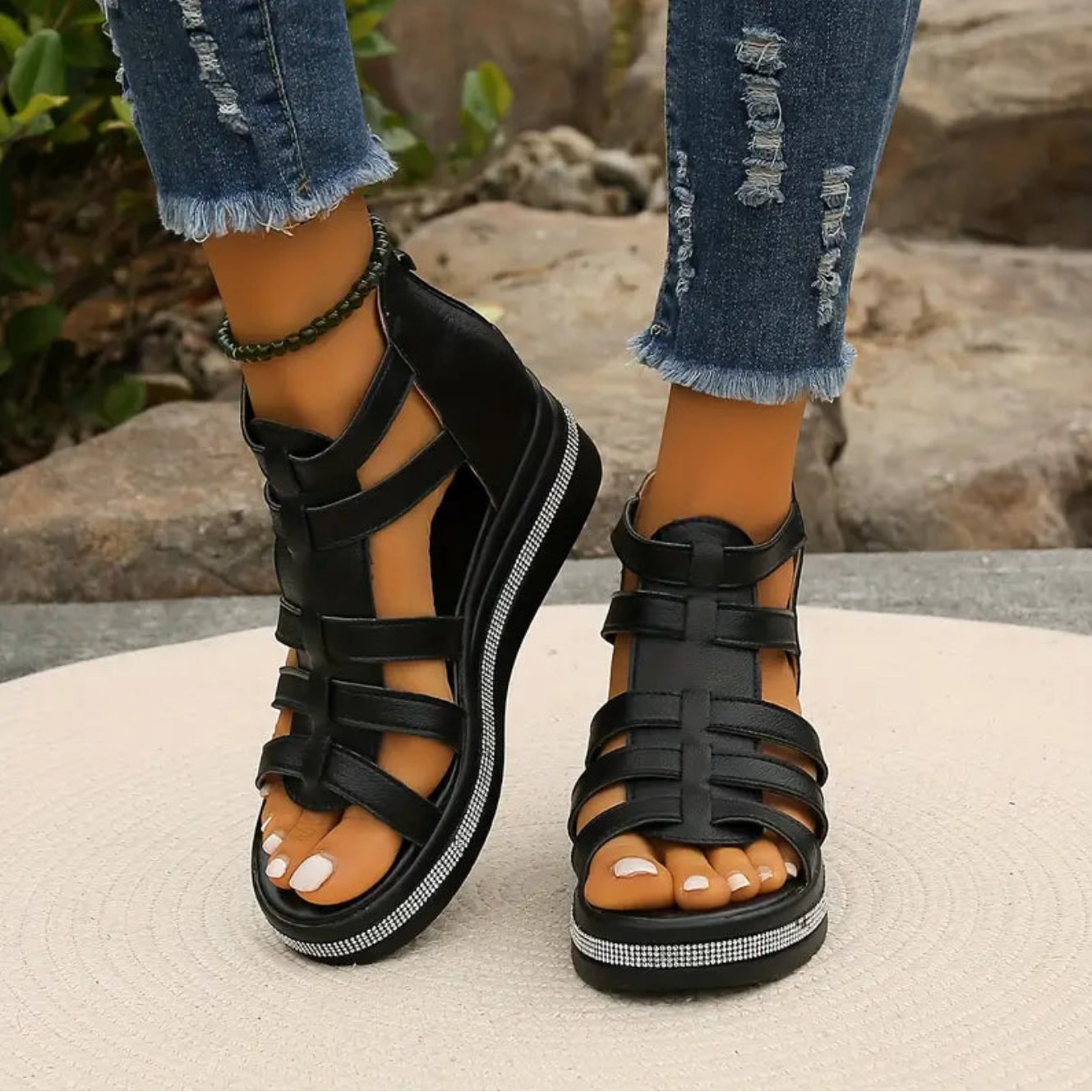 Women's Sandals Platform Wedge Open Toe Adjustable Strap Shoes | Meowbutter