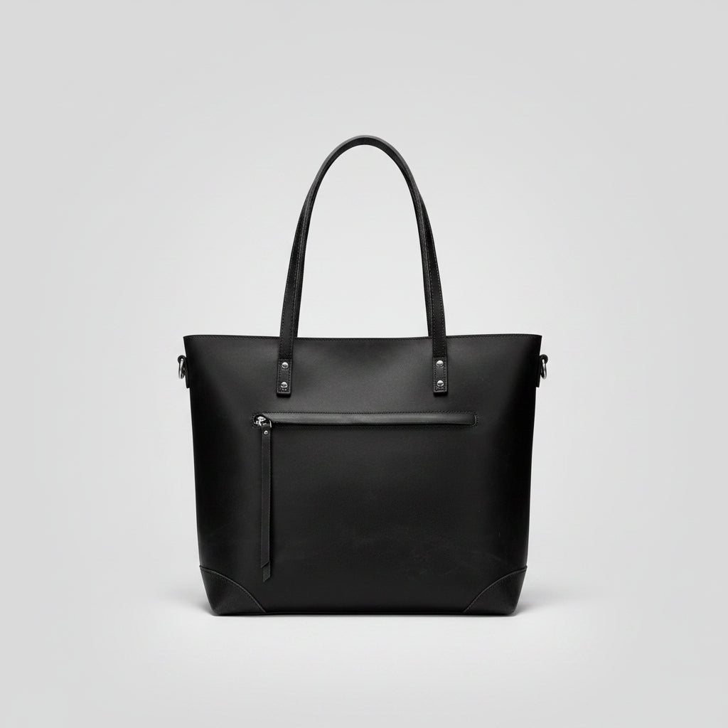 Women's Large Leather Tote Bag — Secure Zippered Closure