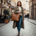 Women's Large Leather Tote Bag — Secure Zippered Closure