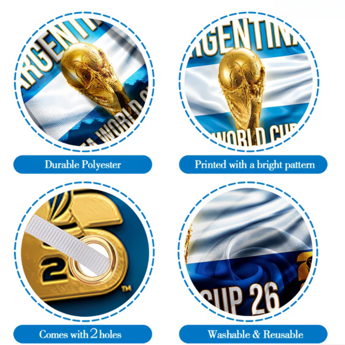 Argentina World Cup Flag Banner — Large Tricolor Print