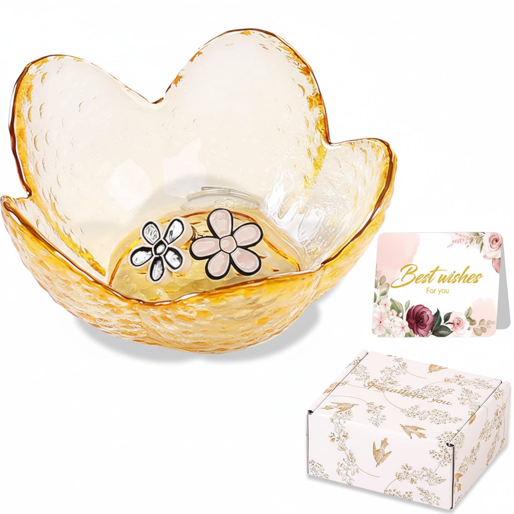 Floral Ceramic Jewelry Dish — 3.5 x 1.6-Inch Low-Profile Ring and Earring Tray