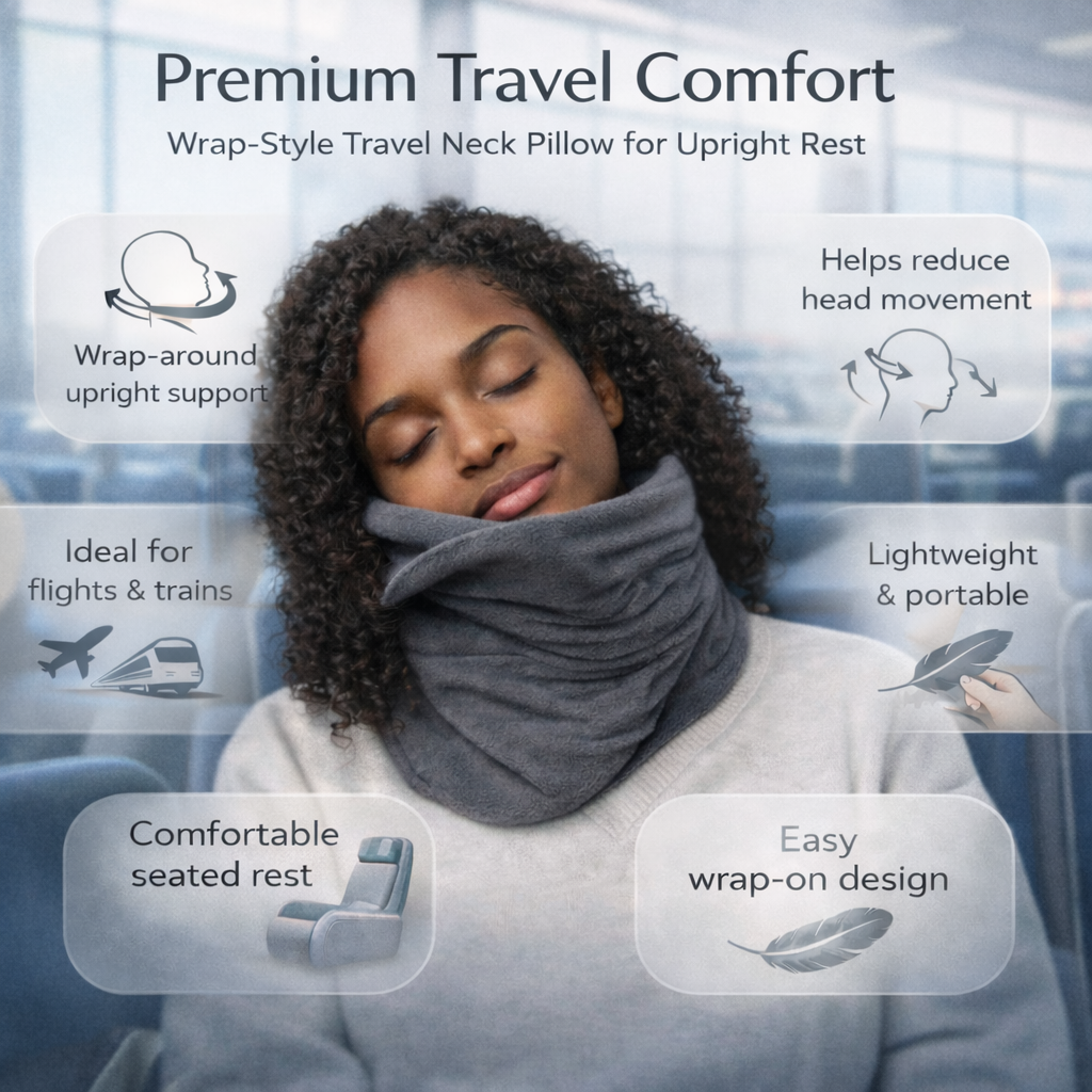 Almohada de viaje para el cuello — Diseño ultraligero de 95 gramos, soporte ergonómico en posición vertical